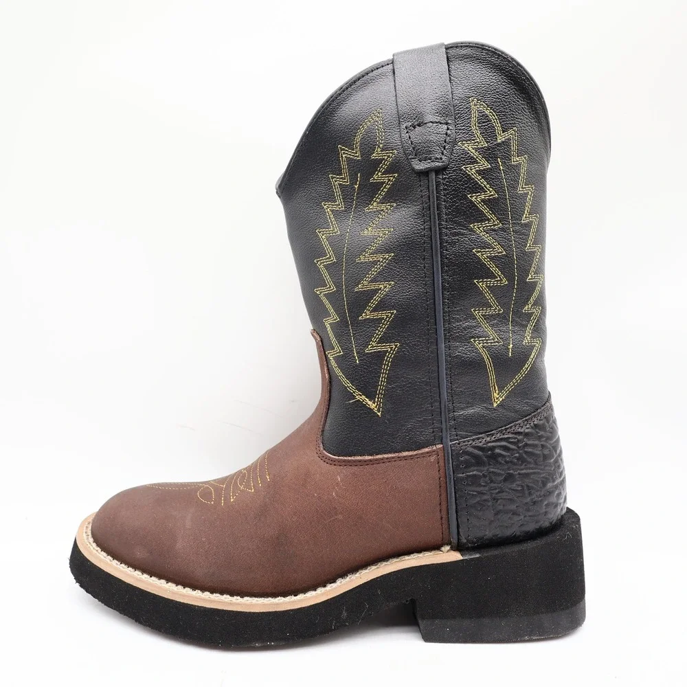 Old West 1606 Western Cowboy Boots Kids Size 1.5 Brown Black Leather NWT
